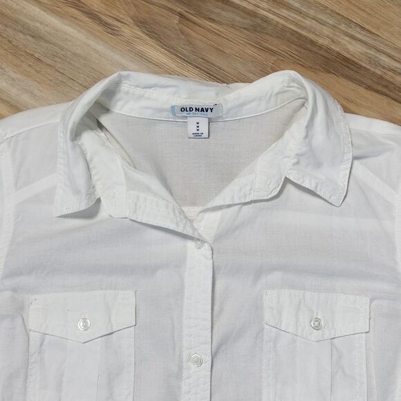 💜Old Navy White Fitted Buttoned Adjustable Long Sleeve Top Medium - Picture 3 of 10